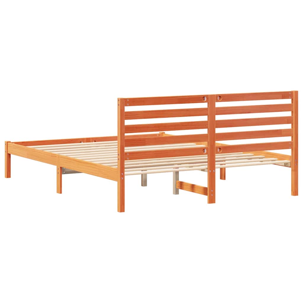 Bed Frame with Headboard Wax brown 150 x 200 cm Solid pine wood