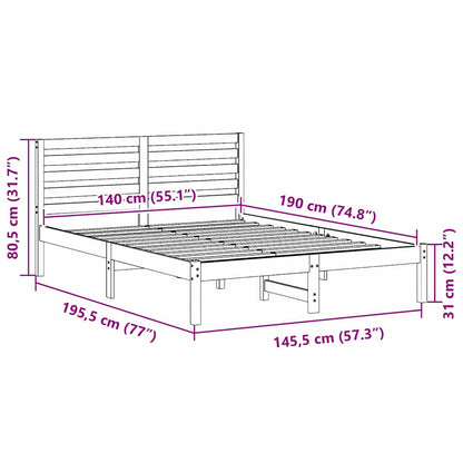 Bed Frame with Headboard Wax brown 140 x 190 cm Solid pine wood
