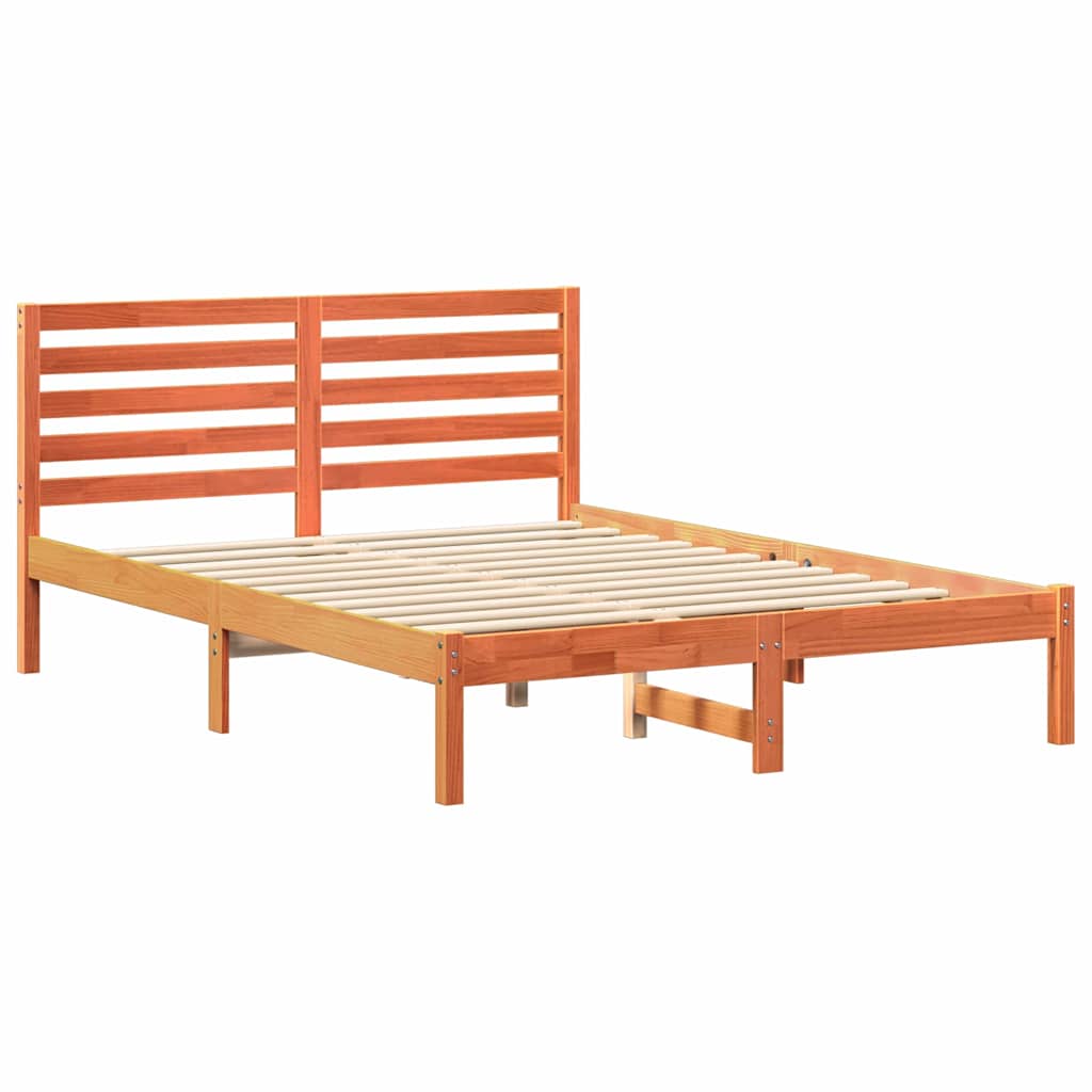 Bed Frame with Headboard Wax brown 135 x 190 cm Solid pine wood
