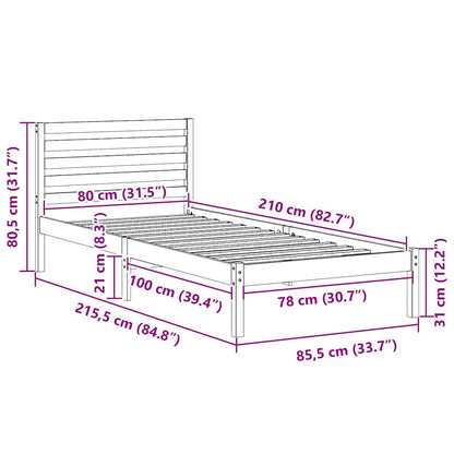 Bed Frame with Headboard White 80 x 210 cm Solid pine wood
