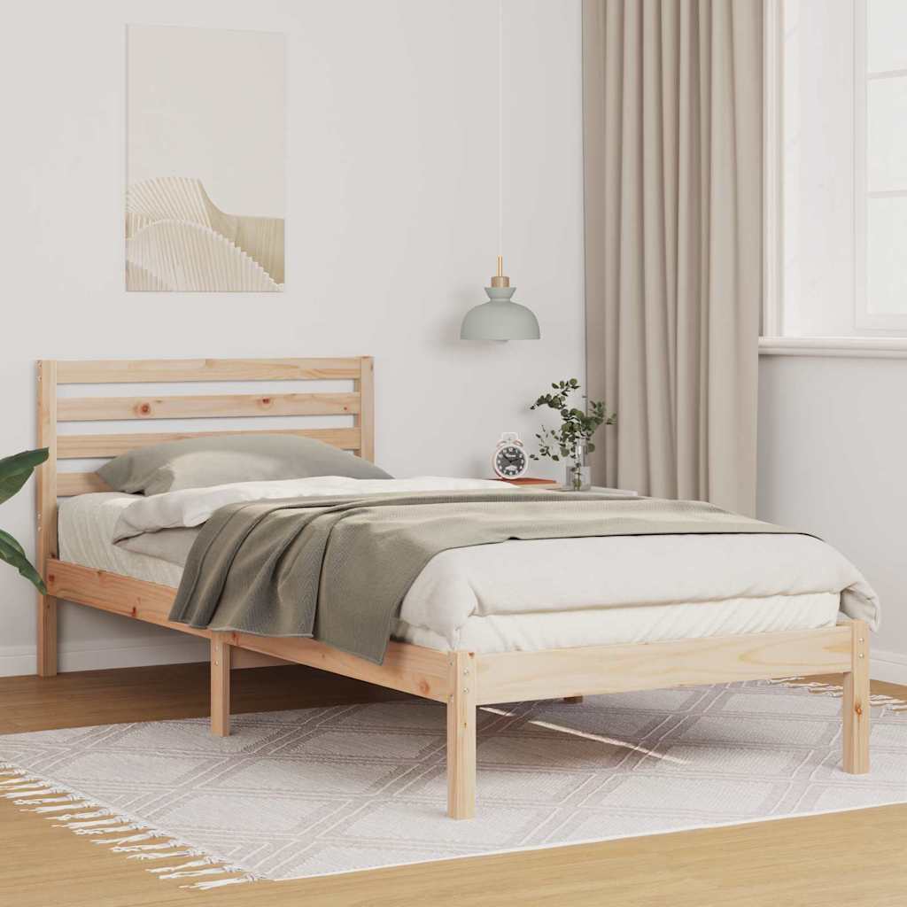 Bed Frame with Headboard Brown 90 x 210 cm Solid pine wood