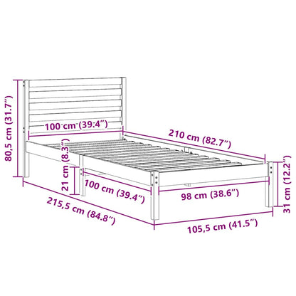 Bed Frame with Headboard Wax brown 100 x 210 cm Solid pine wood