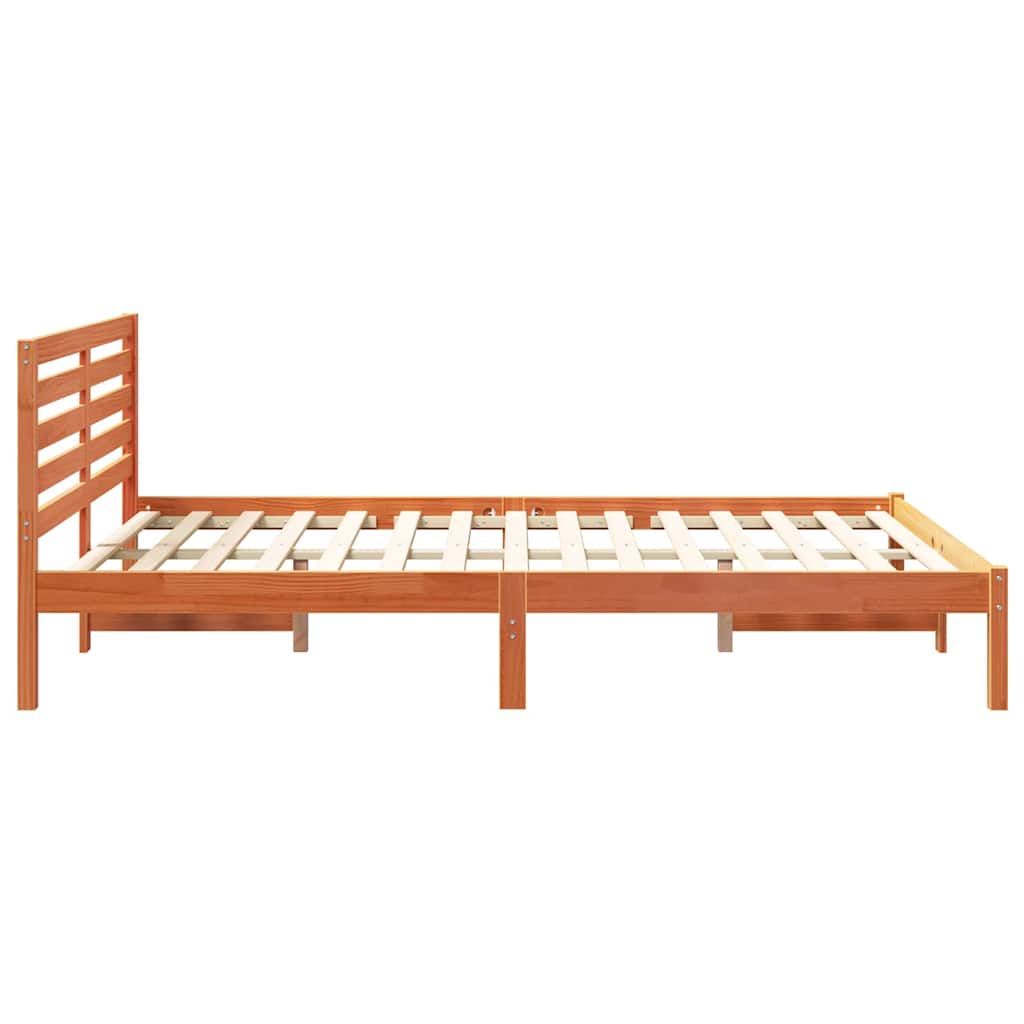 Bed Frame with Headboard Wax brown 140 x 210 cm Solid pine wood