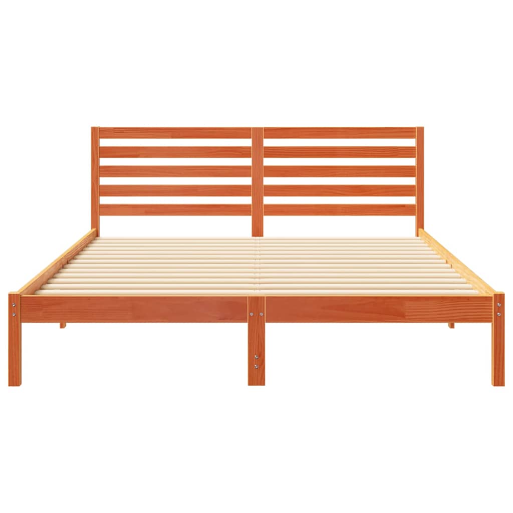 Bed Frame with Headboard Wax brown 160 x 210 cm Solid pine wood