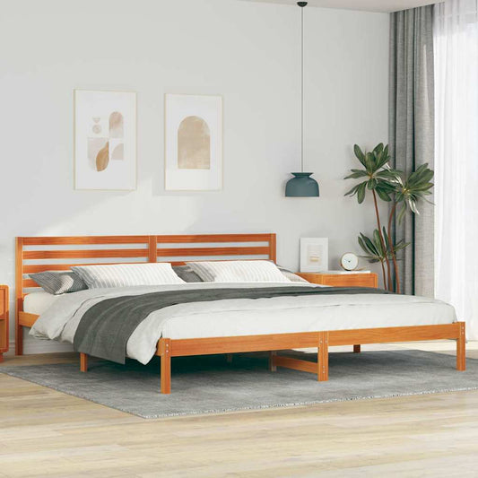 Bed Frame with Headboard Wax brown 180 x 210 cm Solid pine wood