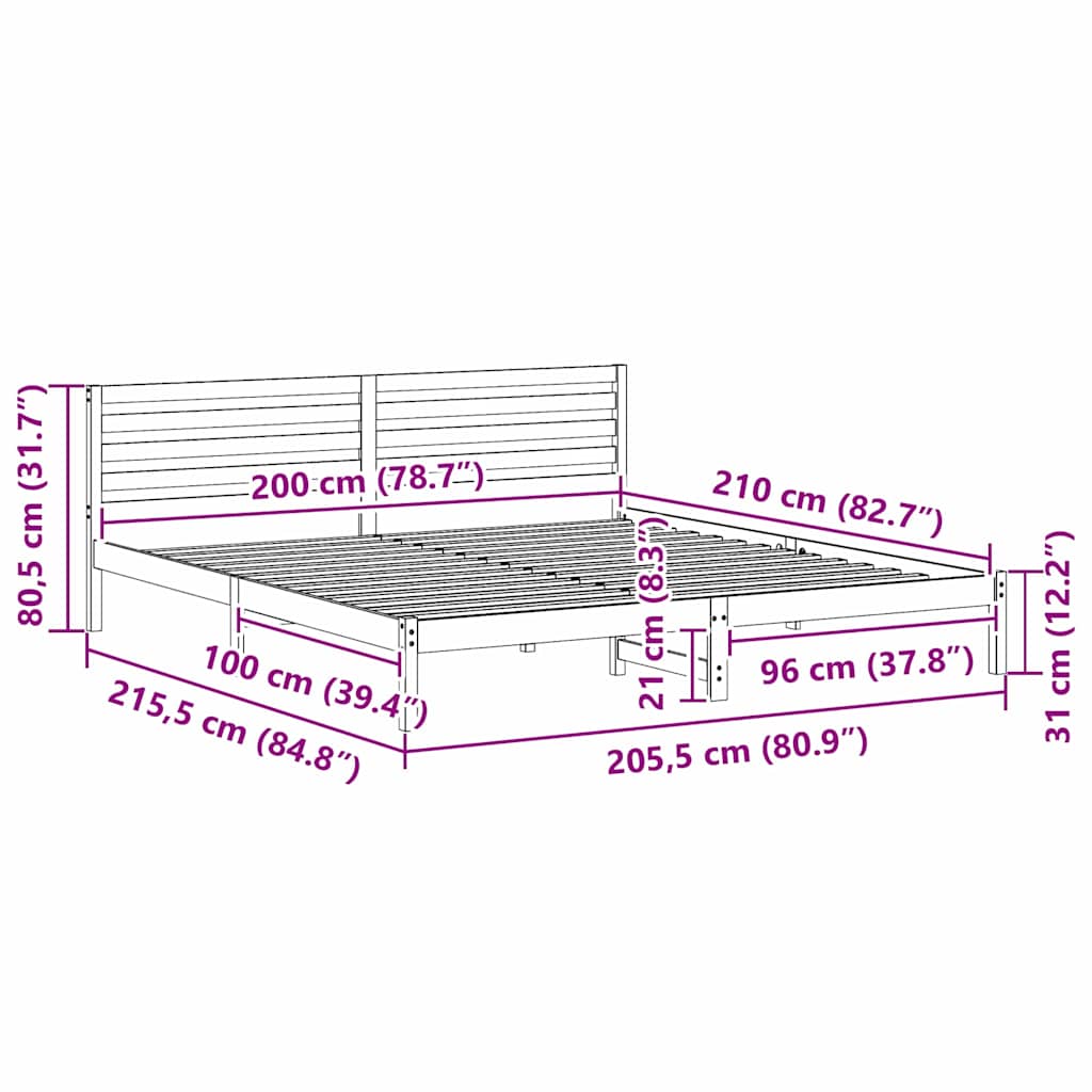 Bed Frame with Headboard White 200 x 210 cm Solid pine wood
