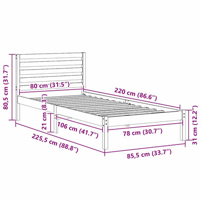 Bed Frame with Headboard Brown 80 x 220 cm Solid pine wood