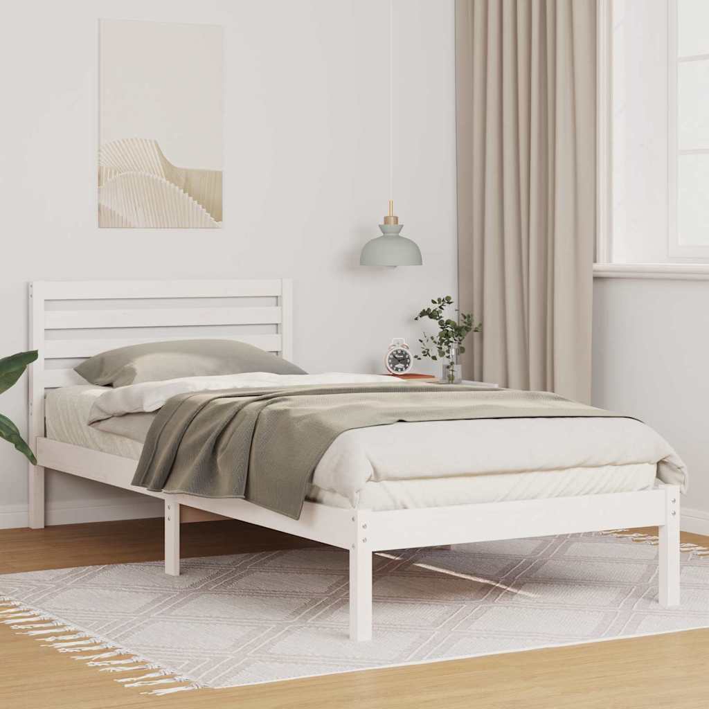 Bed Frame with Headboard White 90 x 220 cm Solid pine wood