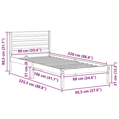 Bed Frame with Headboard White 90 x 220 cm Solid pine wood
