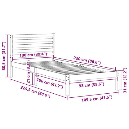 Bed Frame with Headboard Wax brown 100 x 220 cm Solid pine wood