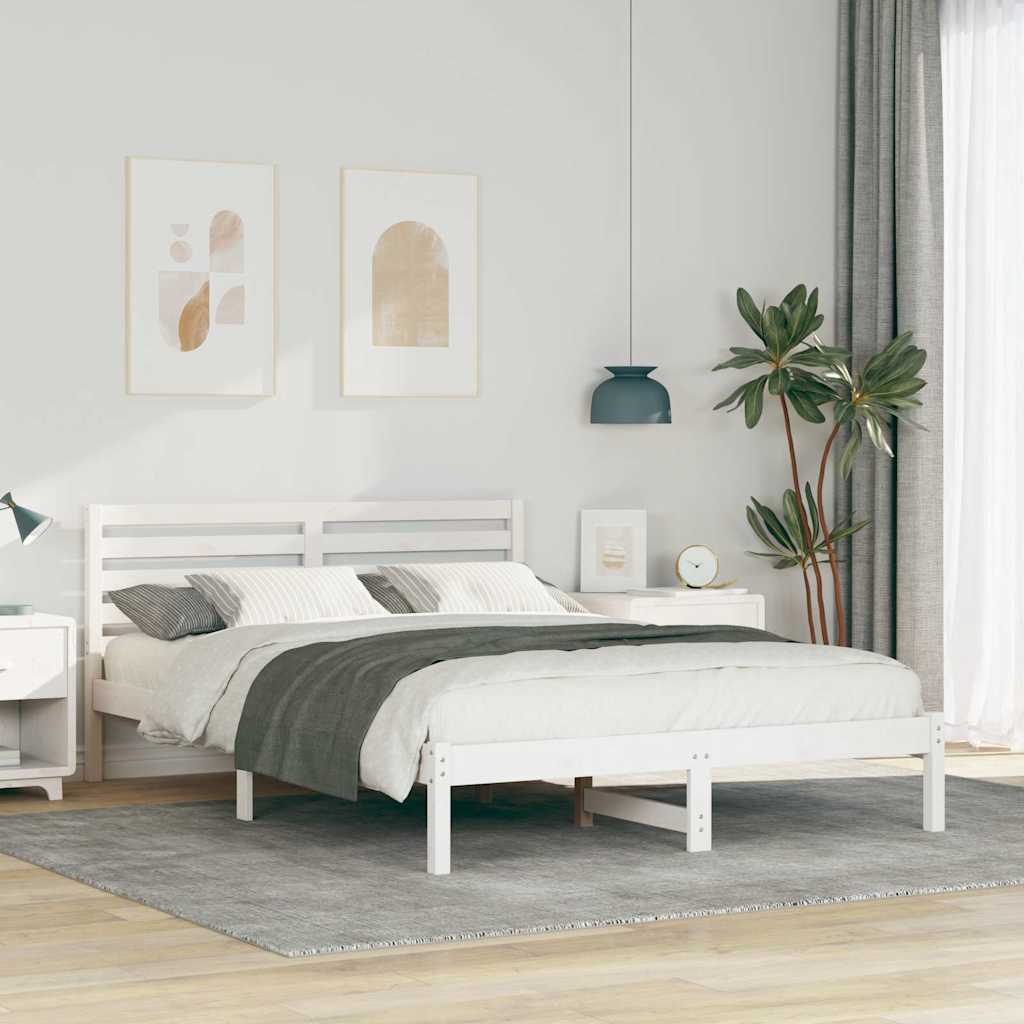 Bed Frame with Headboard White 140 x 220 cm Solid pine wood