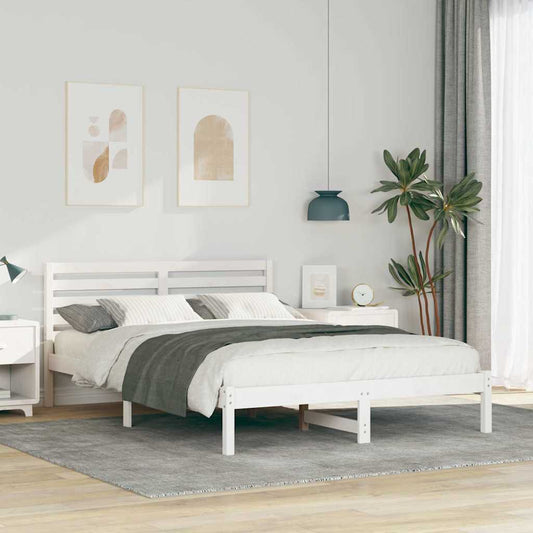 Bed Frame with Headboard White 140 x 220 cm Solid pine wood