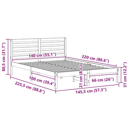 Bed Frame with Headboard Wax brown 140 x 220 cm Solid pine wood
