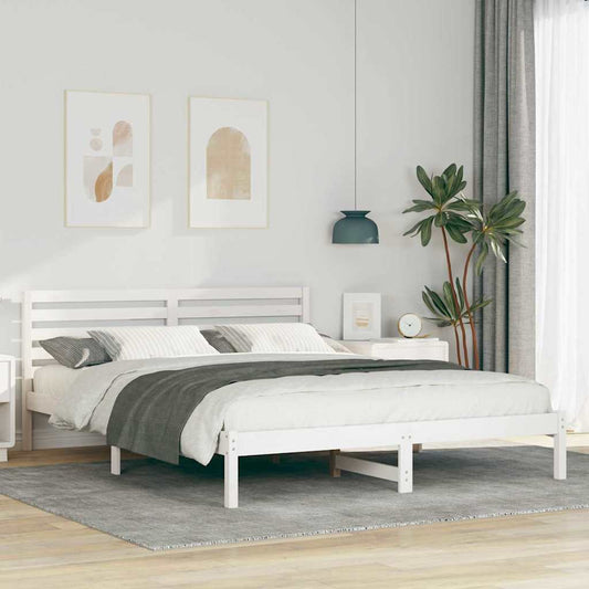 Bed Frame with Headboard White 160 x 220 cm Solid pine wood