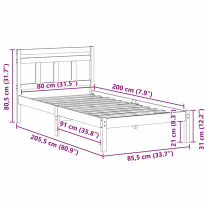 Bed Frame Brown 80 x 200 cm Solid Pine Wood