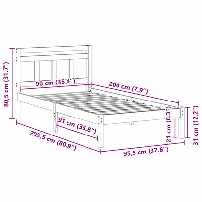Bed Frame White 90 x 200 cm Solid Pine Wood