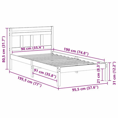 Bed Frame Brown 90 x 190 cm Solid Pine Wood