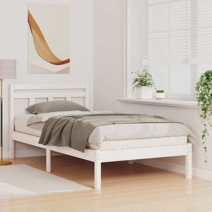 Bed Frame White 75 x 190 cm Solid Pine Wood