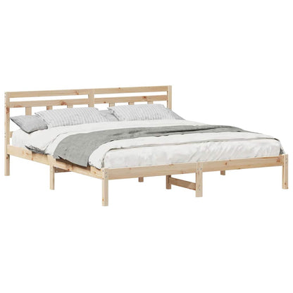 Bed Frame with Headboard Brown Pine wood