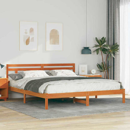 Bed Frame with Headboard Brown Pine wood