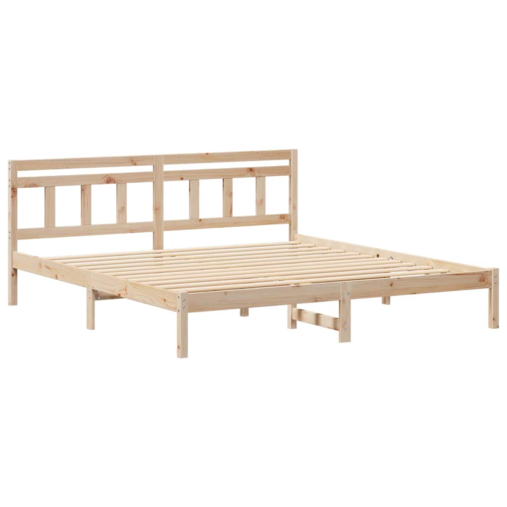 Bed Frame with Headboard Brown Pine wood