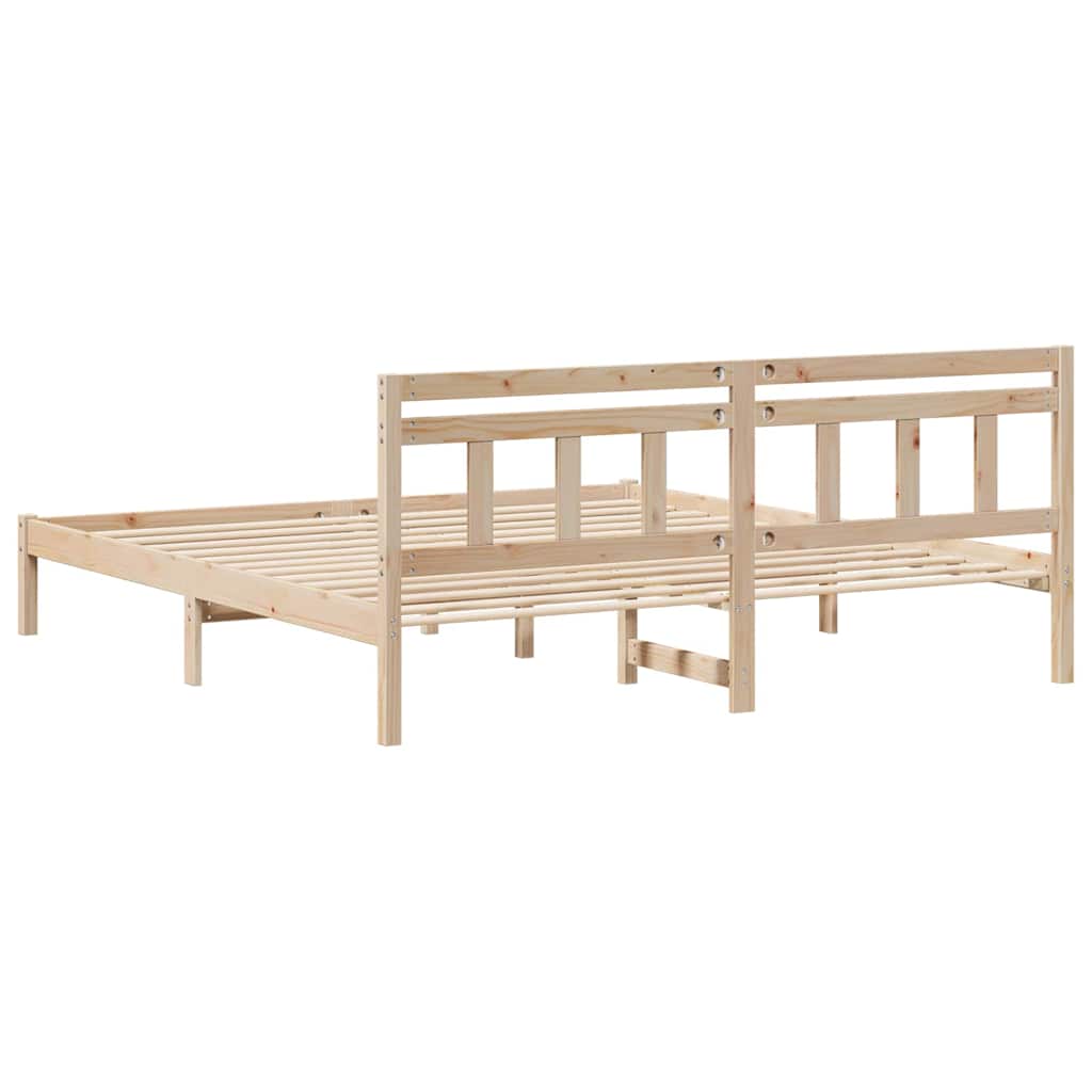 Bed Frame with Headboard Brown Pine wood