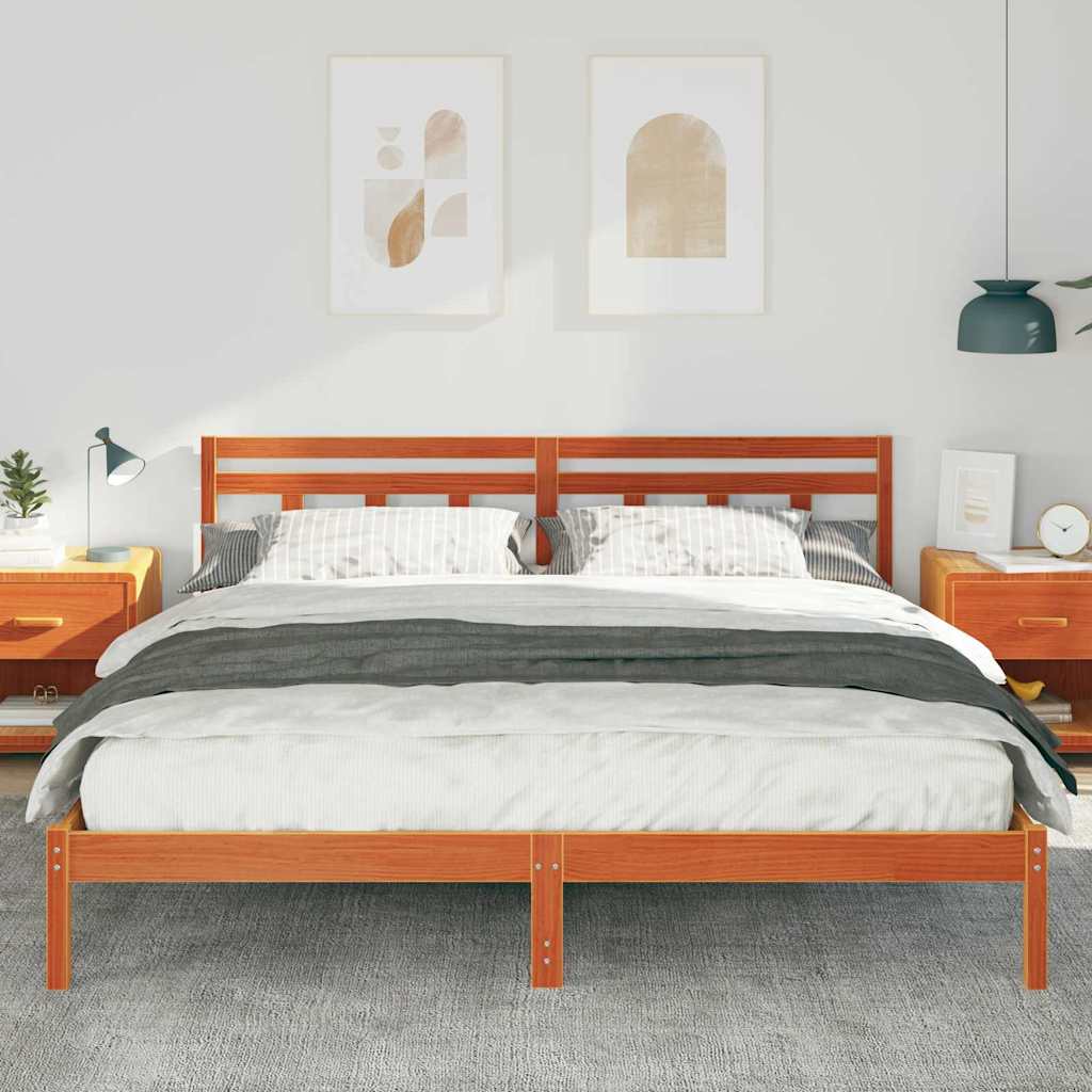 Bed Frame with Headboard Brown Pine wood