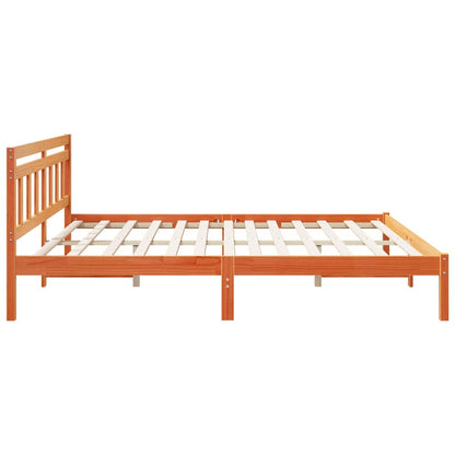 Bed Frame with Headboard Brown Pine wood
