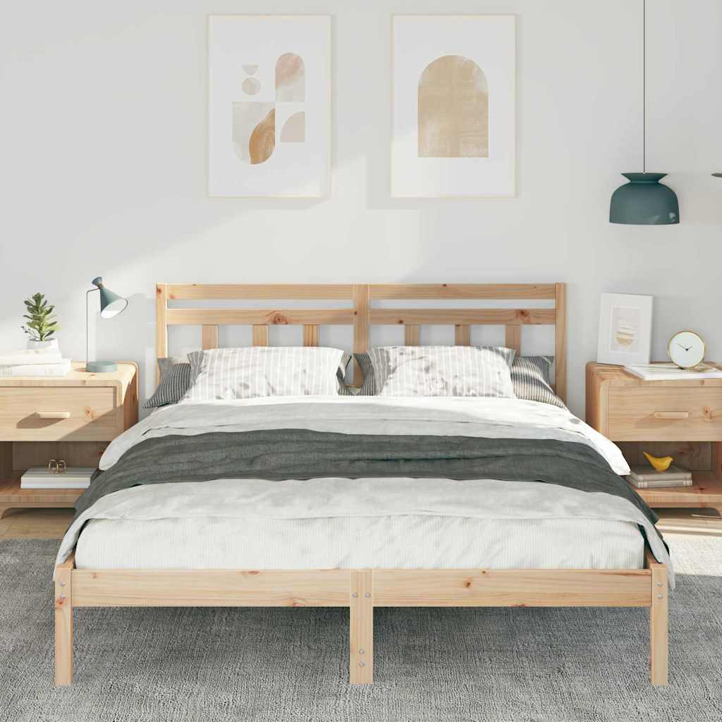 Bed Frame with Headboard Brown Solid pine wood