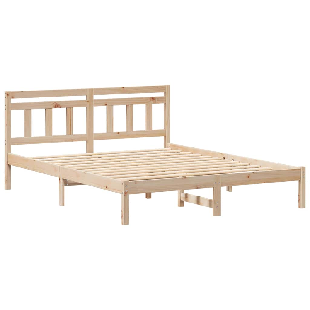 Bed Frame with Headboard Brown Solid pine wood