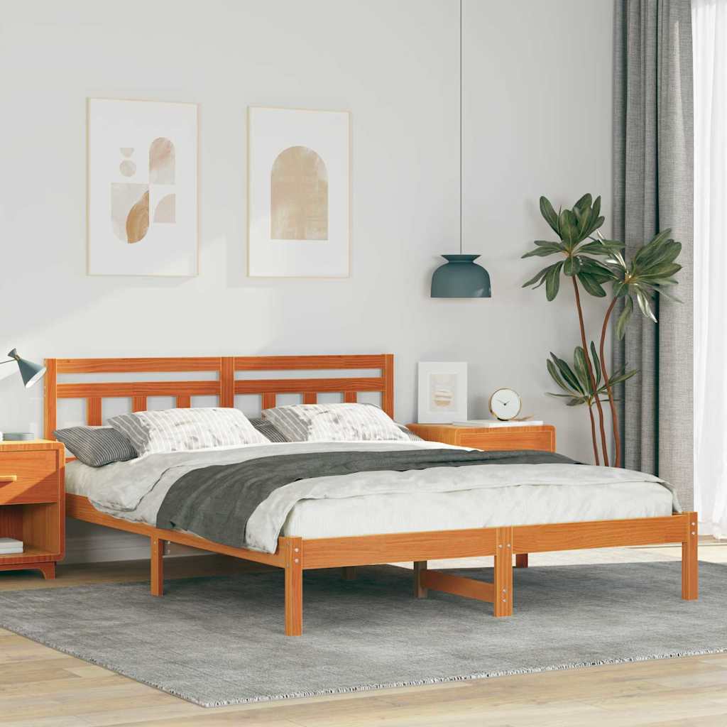Bed Frame with Headboard Brown Solid pine wood