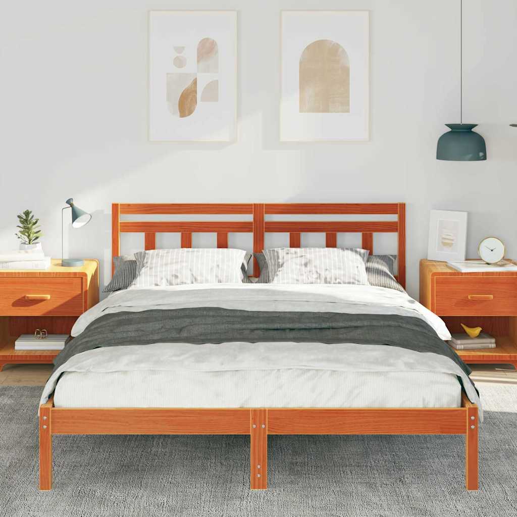 Bed Frame with Headboard Brown Solid pine wood
