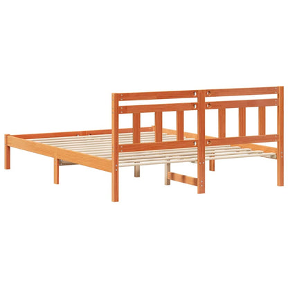Bed Frame with Headboard Brown Solid pine wood