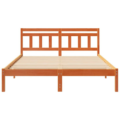Bed Frame with Headboard Brown Solid pine wood