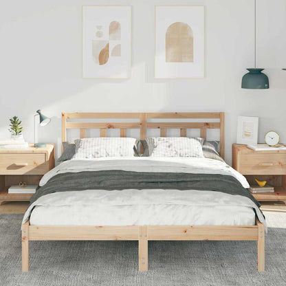Bed Frame with Headboard Brown Solid pine wood