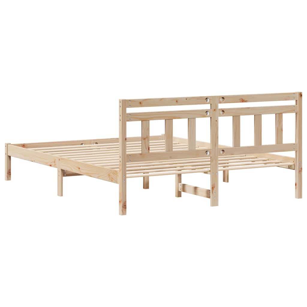 Bed Frame with Headboard Brown Solid pine wood