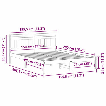 Bed Frame with Headboard Brown Pine wood