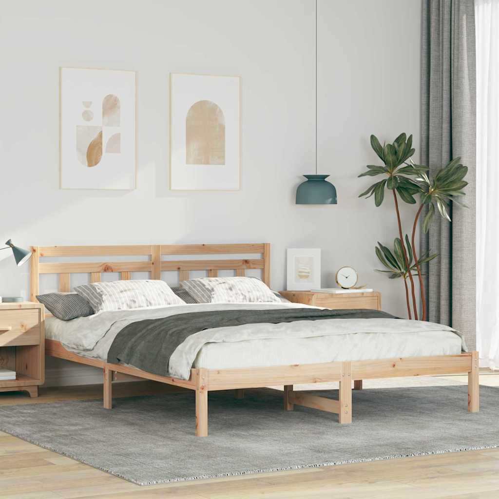 Bed Frame with Headboard Brown Solid pine wood