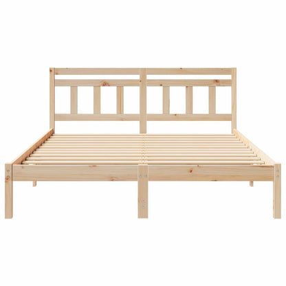 Bed Frame with Headboard Brown Solid pine wood