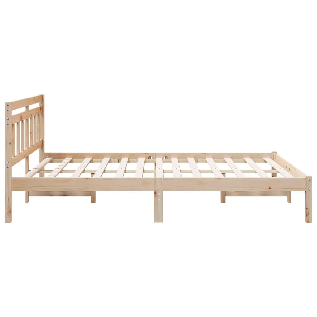 Bed Frame with Headboard Brown Solid pine wood