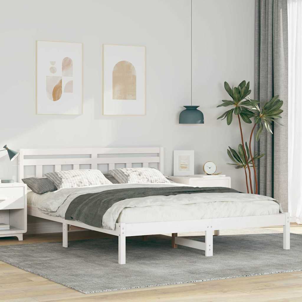 Bed Frame with Headboard White Solid pine wood