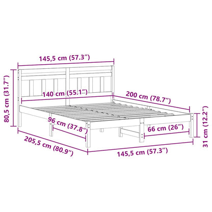 Bed Frame with Headboard White Solid pine wood