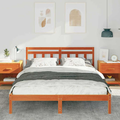 Bed Frame with Headboard Brown Pine wood