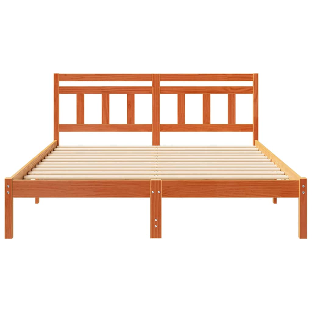 Bed Frame with Headboard Brown Pine wood