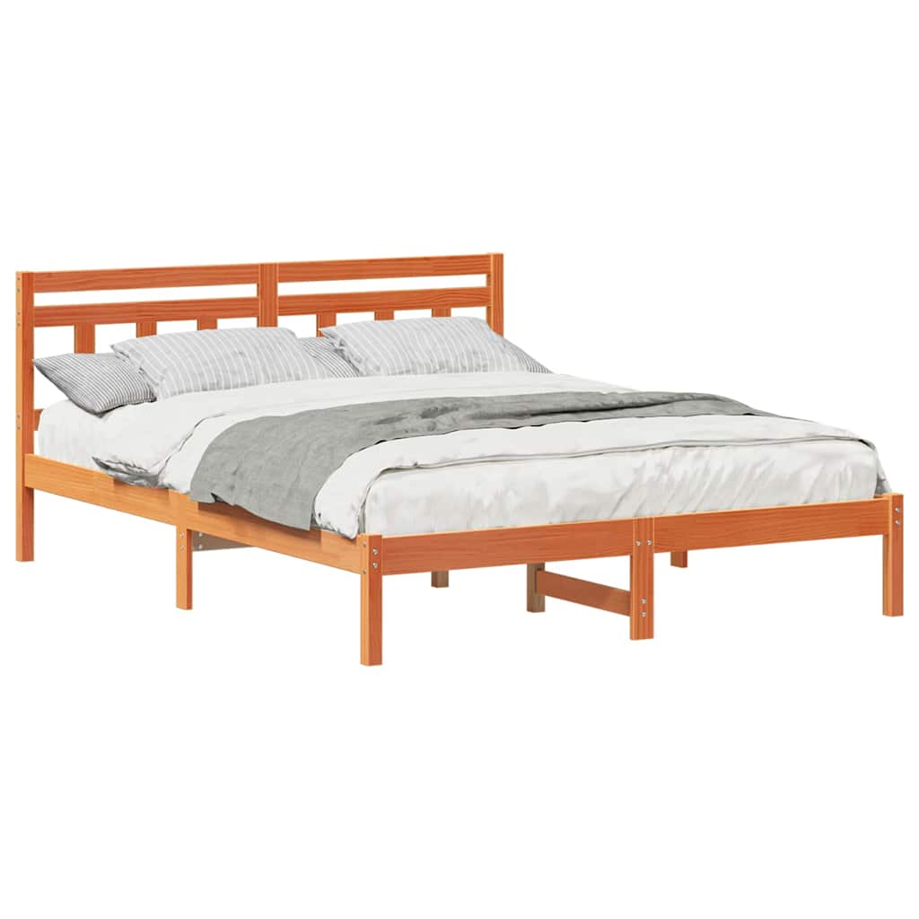 Bed Frame with Headboard Brown Pine wood