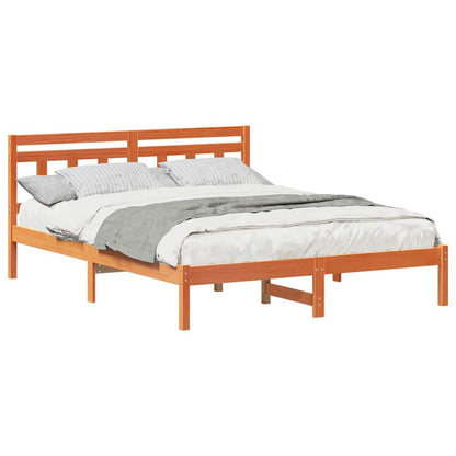 Bed Frame with Headboard Brown Pine wood