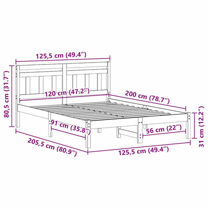 Bed Frame with Headboard Brown Solid pine wood