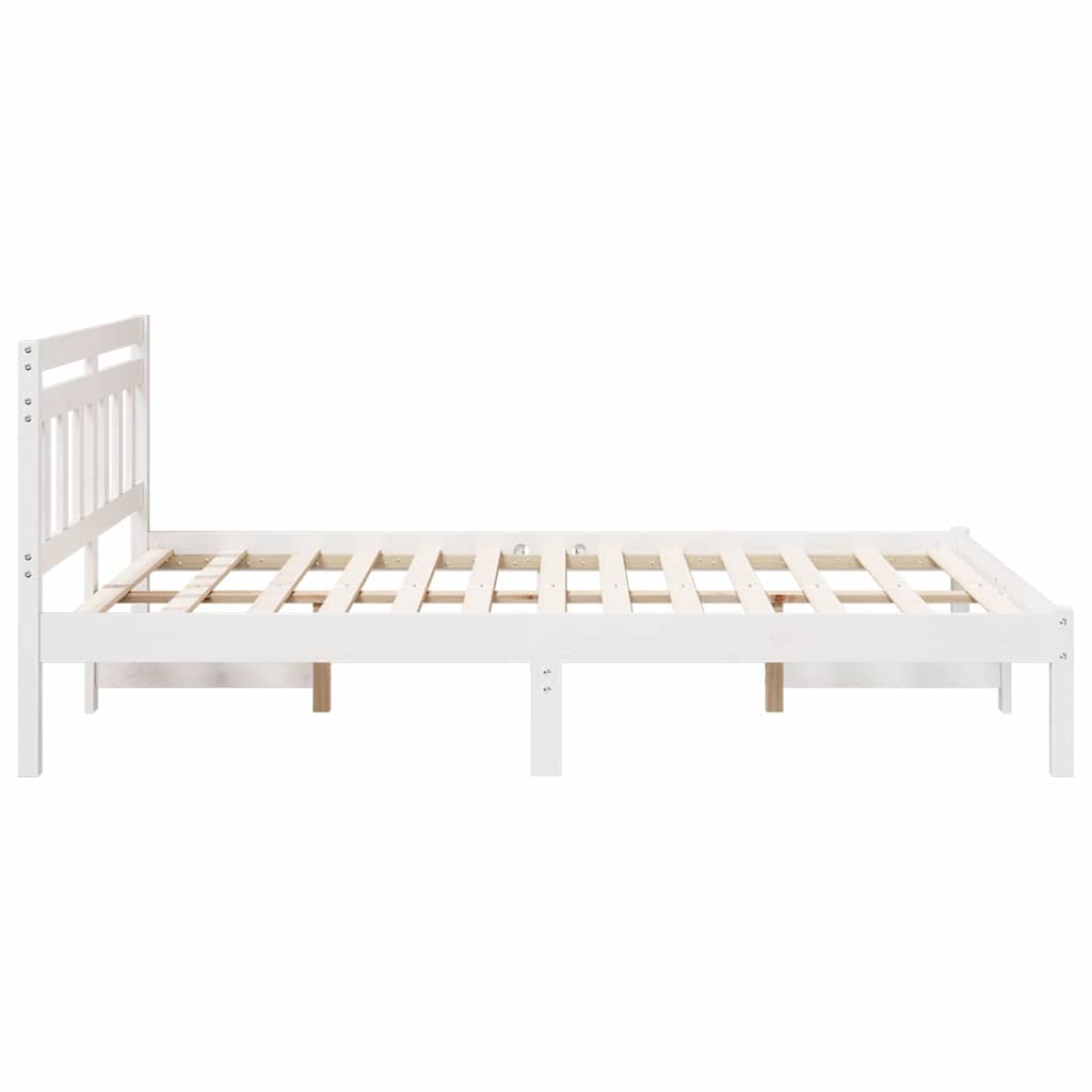 Bed Frame with Headboard White Solid pine wood