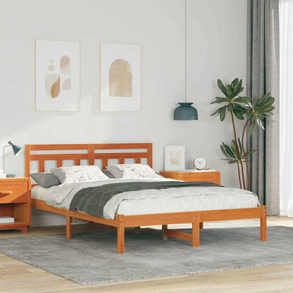 Bed Frame with Headboard Brown Solid pine wood