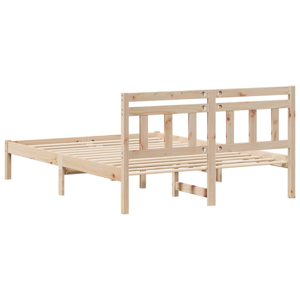 Bed Frame with Headboard Brown Pine wood
